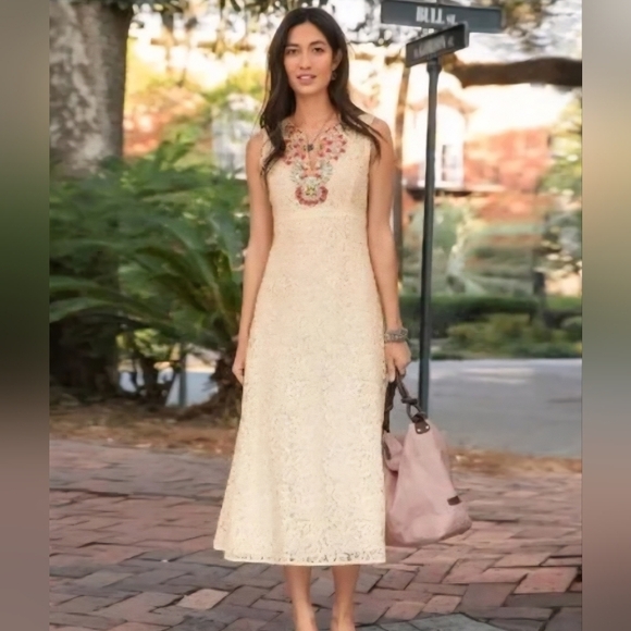 Sundance Dresses & Skirts - Sundance Cream Lace Floral Embroidered Sleeveless Maxi Dress Boho Wedding Size 6